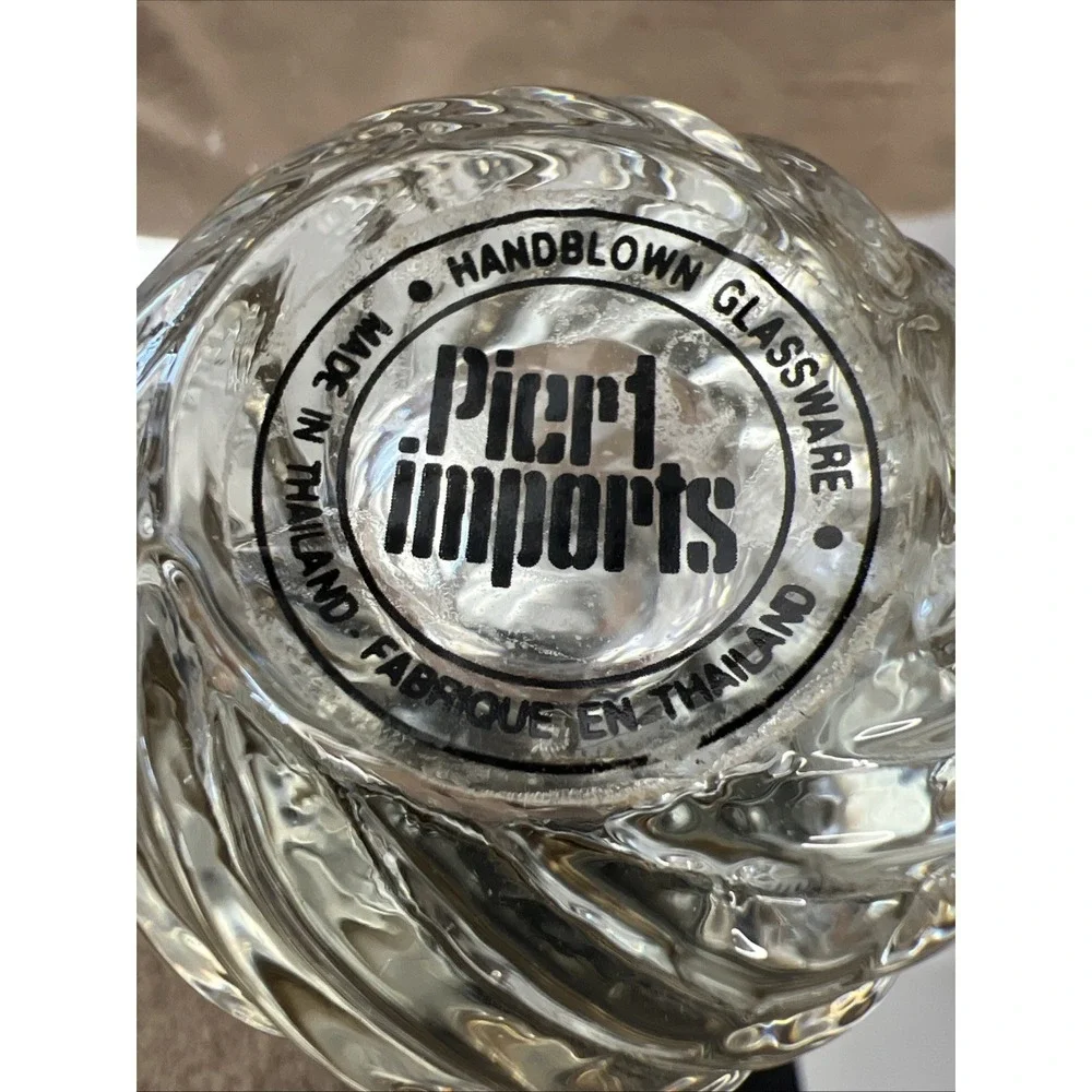 Set of 2 Pier 1 One Imports Hand Blown Clear‎ Swirl Glass Round Candle Holders